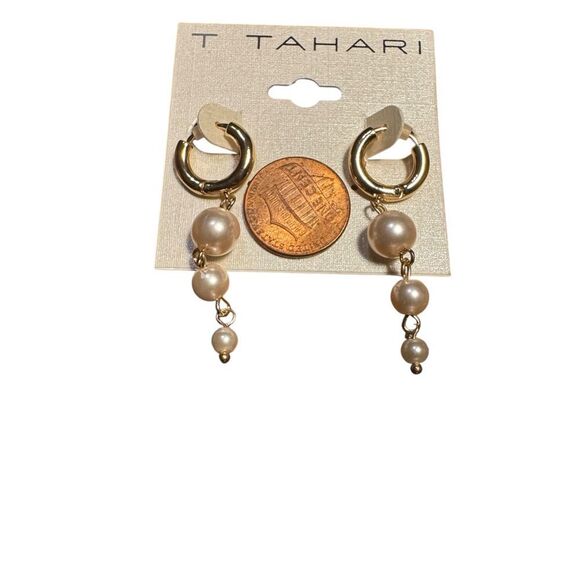 Tahari Elegant Gold and Pearl Drop Earrings - Picture 3 of 4
